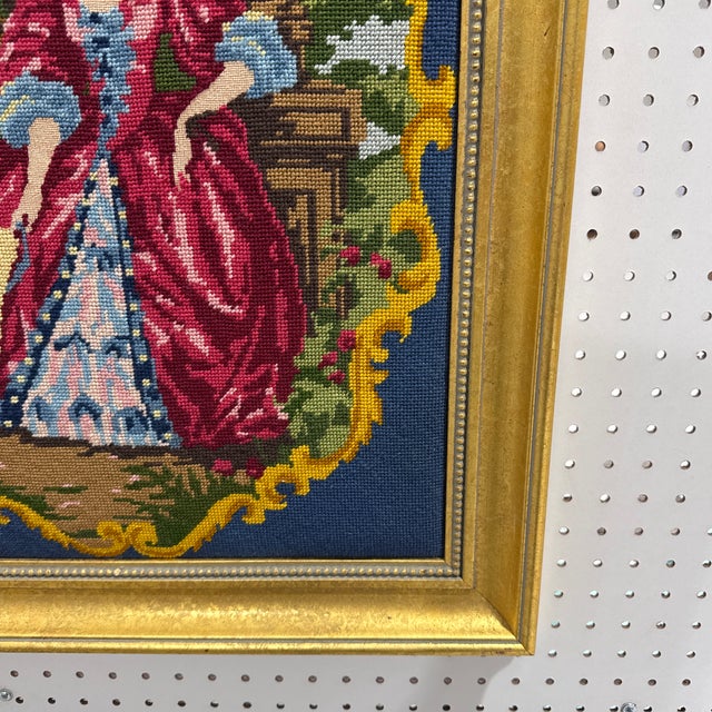1970s Vintage Needle Point Painting “lady in Red” Framed For Sale - Image 5 of 8