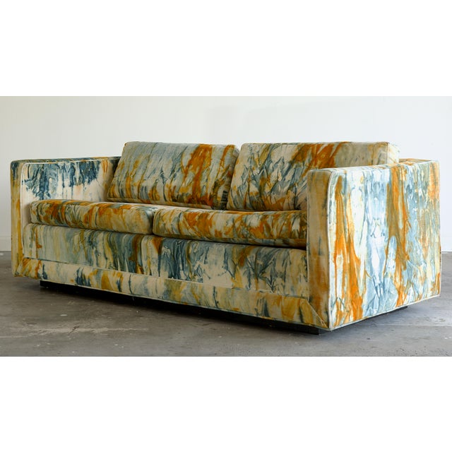 Founders Furniture Company Velvet Tie-Dye Sofa, Attributed to Milo Baughman & Jack Larsen, 1960's For Sale - Image 4 of 9