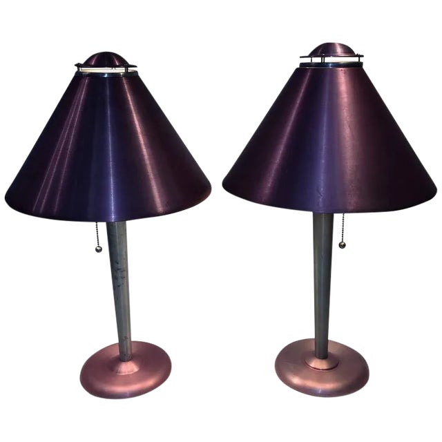 Art Moderne Anodized Spun Aluminum Lamps - A Pair For Sale - Image 9 of 9
