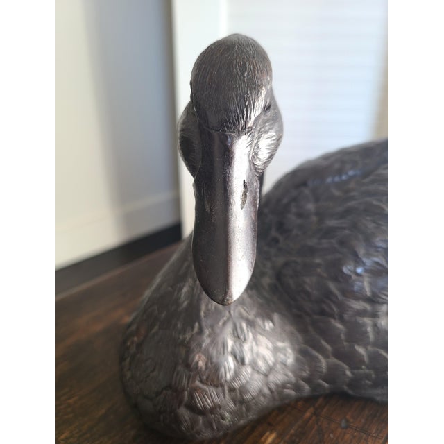 Antique 1920's Patinated Bronze Sculpture of a Seated Duck For Sale - Image 4 of 13