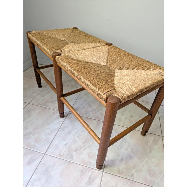 Wood Rustic Vintage Woven Rush Two-Seat Bench For Sale - Image 7 of 7