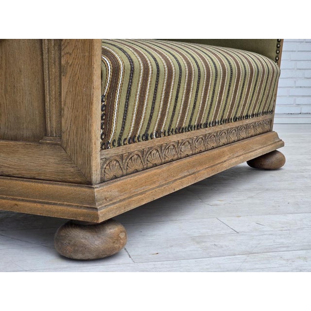 Danish 2-Seater Sofa in Striped Green Furniture Wool and Oak, 1950s For Sale - Image 6 of 18