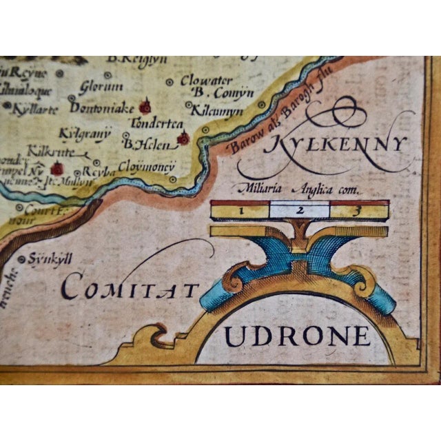 Traditional Southeastern Ireland: A 17th Century Hand Colored Map by Mercator and Hondius For Sale - Image 3 of 7