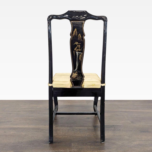 Custom Chinoiserie Black Lacquer Dining Chair For Sale - Image 4 of 9
