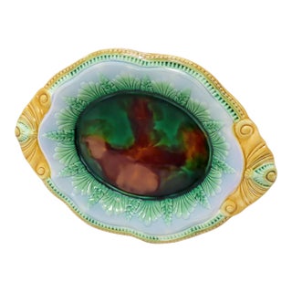 Beautiful Antique Victorian Majolica Bread Serving Tray With Nice Colors - Circa 1880s For Sale