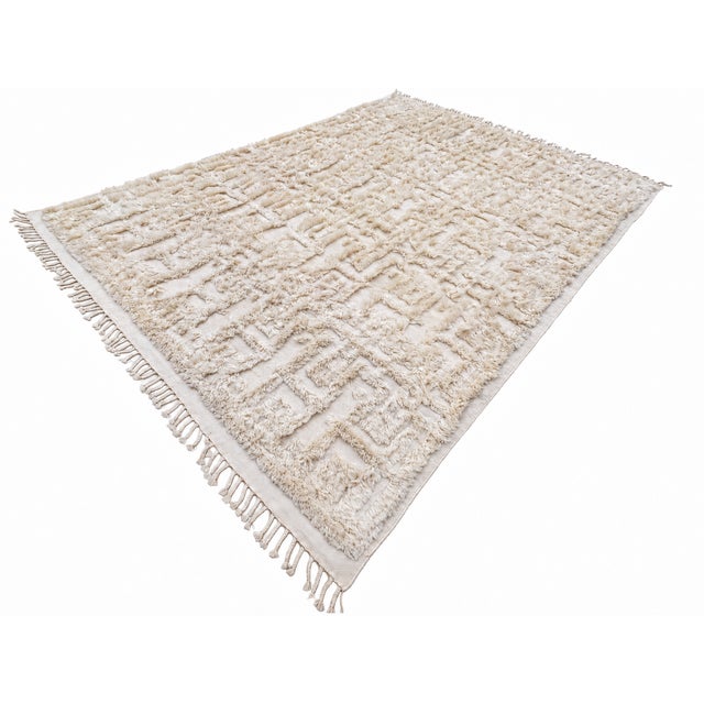 Contemporary Rh Cabila Wool Rug – 9' × 12' Ivory | 87% Wool & 13% Cotton | Hand-Knotted High-Low Construction (2nd Piece) For Sale - Image 3 of 18