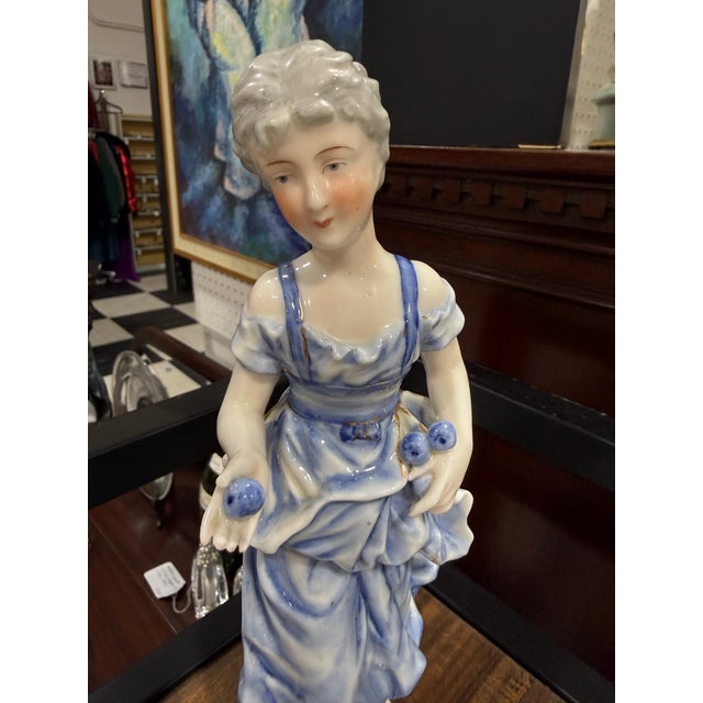 Blue Meissen Woman Figurine 11in Early Mark 1764 For Sale - Image 8 of 9
