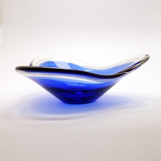 1952 Flygsfors Coquille Cobalt Blue Glass Bowl Chairish