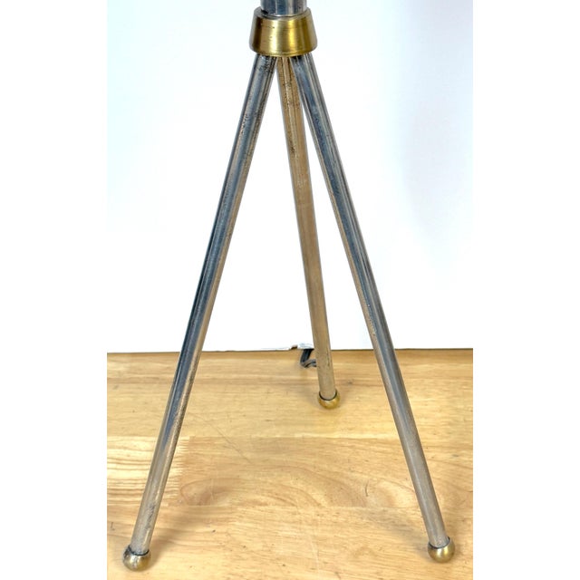 Silver French Modern Brass & Steel Tripod Lamp, Attributed to Jacques Adnet For Sale - Image 8 of 12