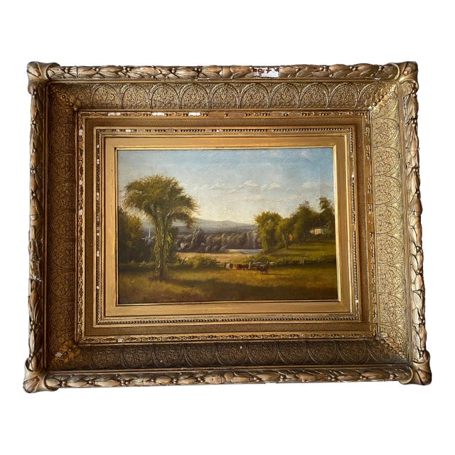 Antique 1874 Landscape Pastoral Oil Painting L. Davis For Sale