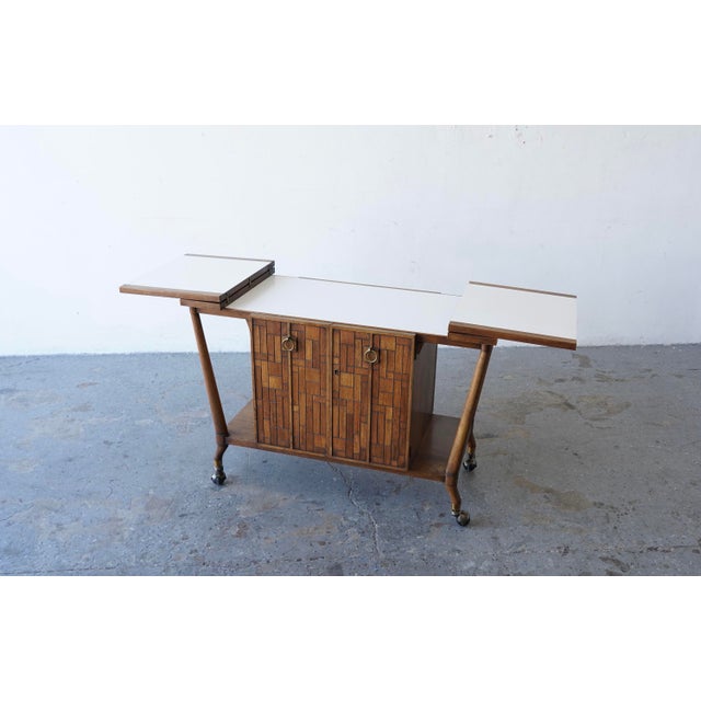 1960s 1960s Bert England Brutalist Forward Trend Drop-Leaf Bar Cart / Serving Cabinet For Sale - Image 5 of 15