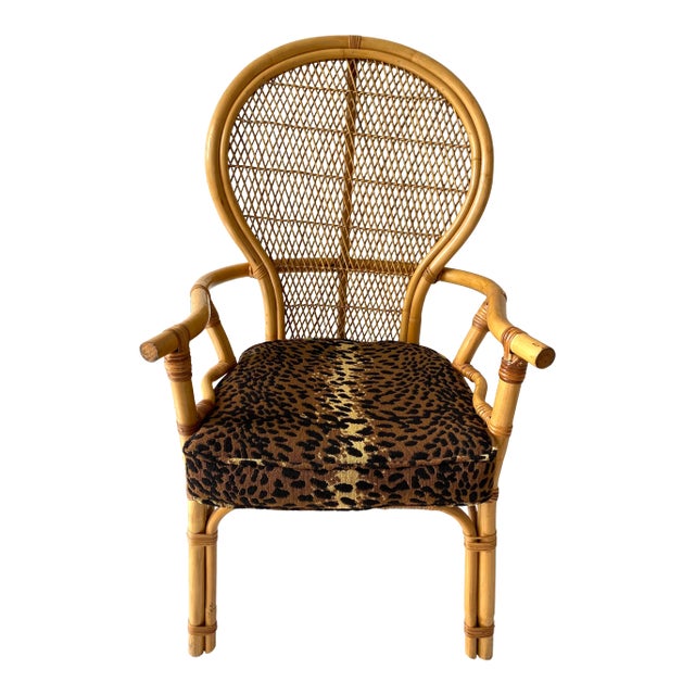 Mid 20th Century Rattan Wicker Arm Chair With Cushion For Sale