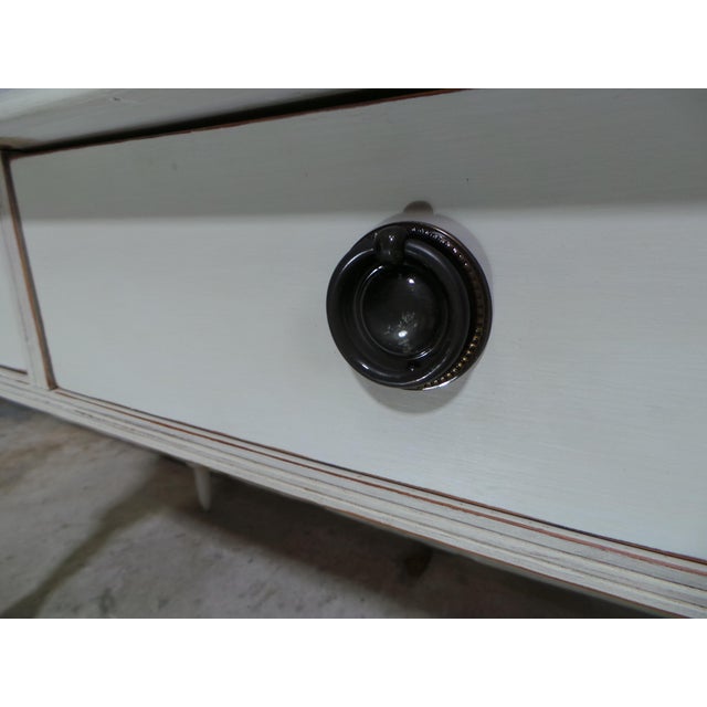 This is a unique 2 Drawer Swedish Gustavian Style desk. its been restored and repainted with Milk Paints "Oyster White"