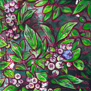 Sweetness-Blue Ridge Mts, North Carolina II by Amanda Seckington | Acrylic & Oil on Canvas Blueberries and leaves. For Sale