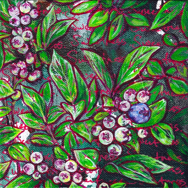 Sweetness-Blue Ridge Mts, North Carolina II by Amanda Seckington | Acrylic & Oil on Canvas Blueberries and leaves. For Sale