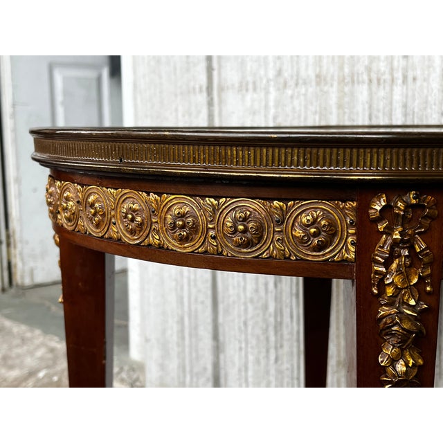 Early 20th Century 20th Century French Louis XVI Style Bronze, Round Marble & Oak Side Table For Sale - Image 5 of 18