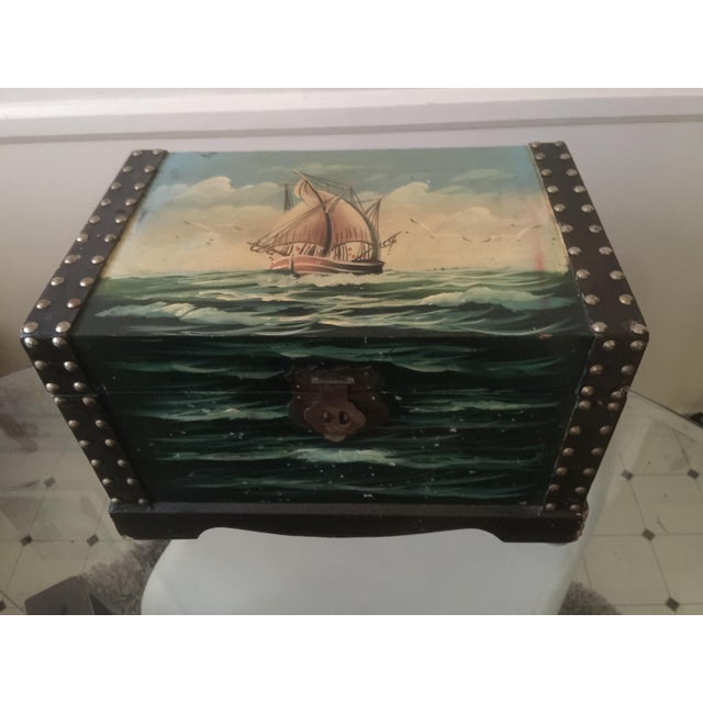 Vintage Painted Wooden Treasure Chest Box Chairish
