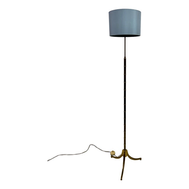 French Faux Bamboo Floor Lamp in Brass, 1970s For Sale