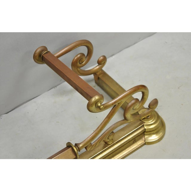 Antique Victorian Art Nouveau Patinated Brass Scrolling 51" Fireplace Fender For Sale - Image 10 of 13