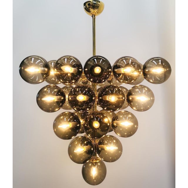 Italian 21st Century Italian Grappolo Polished Brass Smoky Murano Glass Chandelier by Fabio LTD For Sale - Image 3 of 7