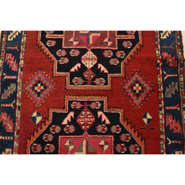1980s Caucasian Runner 4′ X 11′ Red Wool Vintage Tribal Hand-Knotted Oriental Rug For Sale - Image 5 of 15