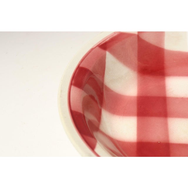Raspberry Red Vintage French Raspberry Tartan Plaid Porcelain Bowl by Faïencerie Givors For Sale - Image 8 of 15