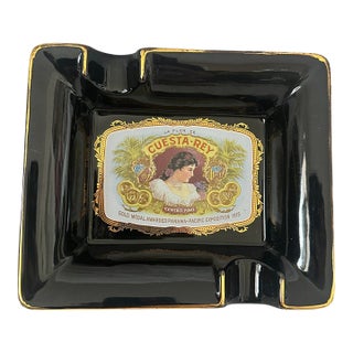 Vintage Cuesta-Rey-Black Ceramic Cigar Dish/Ashtray For Sale
