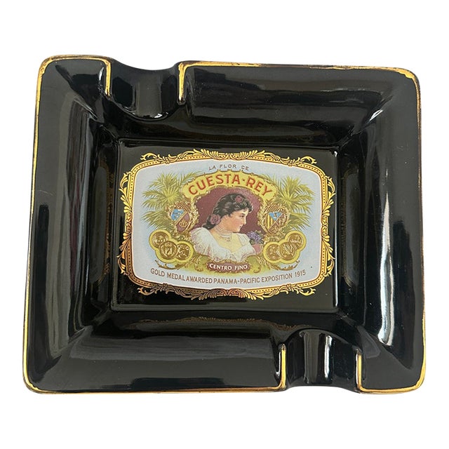 Vintage Cuesta-Rey-Black Ceramic Cigar Dish/Ashtray For Sale