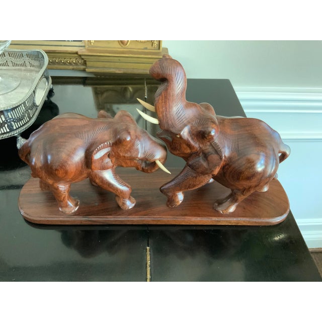 1950s Hand Carved Teak Statue of Elephants Playing For Sale - Image 9 of 9