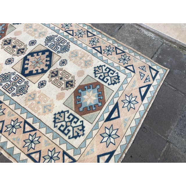 1960s Vintage Floral Handmade Rug- 4′ × 5′11″ For Sale - Image 6 of 11