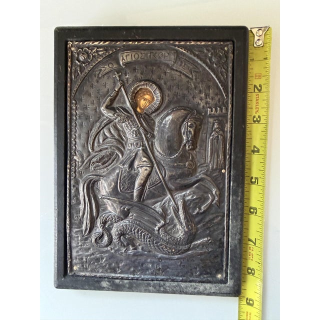Vintage Greek Orthodox 950 Fine Silver Riza Icon of St. George For Sale - Image 16 of 16