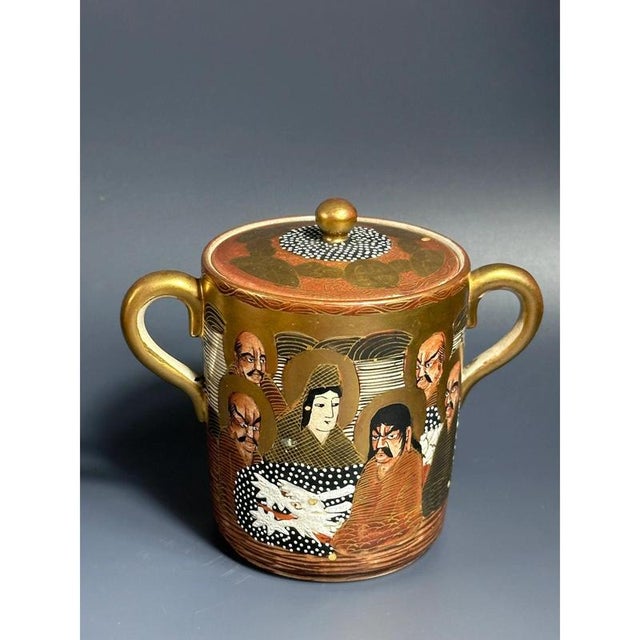Japanese Meiji Hand-Painted Shimazu Satsuma Coffee Service with Moriage Kannon Immortals and Dragons, 19th Century, Set of 15 For Sale - Image 4 of 11