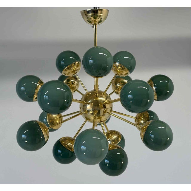 Metal Brass and Murano Glass Sputnik Chandelier in Sage Green, 2000s For Sale - Image 7 of 12