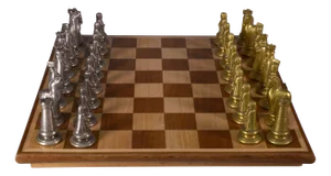 Beech Chess Board with Cast Bronze Playing Pieces, 1990s, Set of 33