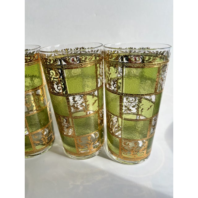 Gold Mid-Century Modern Culver Prado 22 Karat Gold & Green Highballs - Set of 6 For Sale - Image 8 of 12