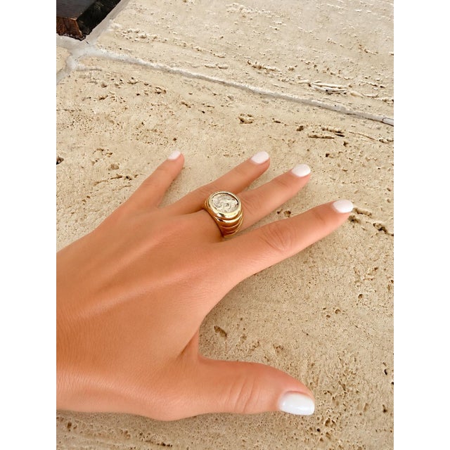 Vintage Italian 14k Gold Ancient Greek Coin Bombe Ring, Size 7 For Sale - Image 11 of 12