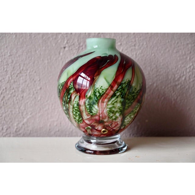 Glass Green and Red Murano Glass Lamp Base, 1980s For Sale - Image 7 of 12