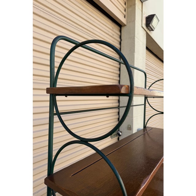 1940s 1940s Monterey Furniture Company Maple Baker’s Rack/Hutch With Green Wrought Iron and Shelving For Sale - Image 5 of 14
