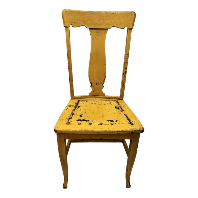Antique Grand Rapids Farmhouse Side Chair by Heyman Co. - Distressed Goldenrod Yellow For Sale