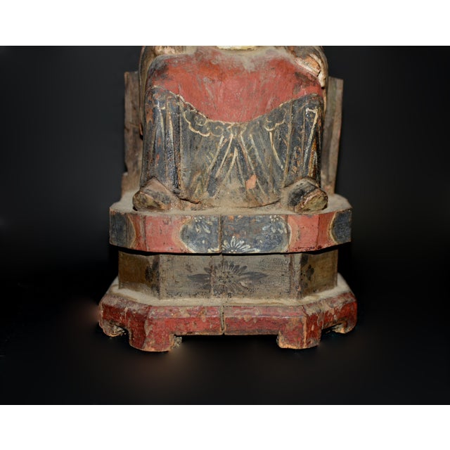 Antique Chinese Figure Ming Official Scholar Hand Painted Wood Statue For Sale - Image 11 of 18