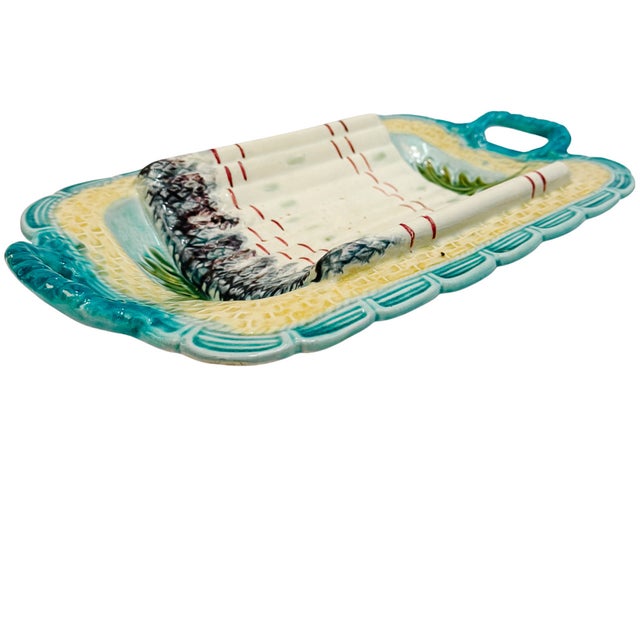 19th Century French Majolica Asparagus Serving Tray With Handles by Salins For Sale - Image 12 of 13