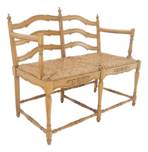 Rush Seat Ladder Back Carved Maple Country Style Loveseat Sofa Bench