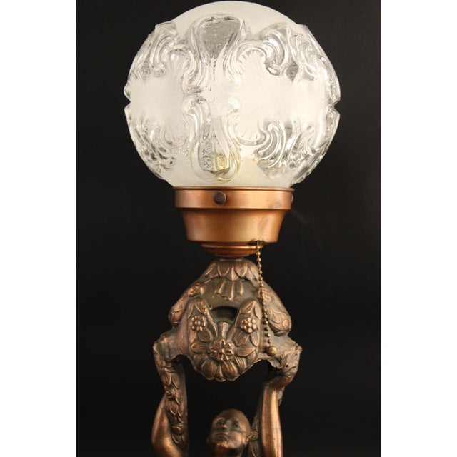 Metal VTG 1920's Art Deco Joan of Arc Table Lamp by La Belle W/ Glass Globe For Sale - Image 7 of 17