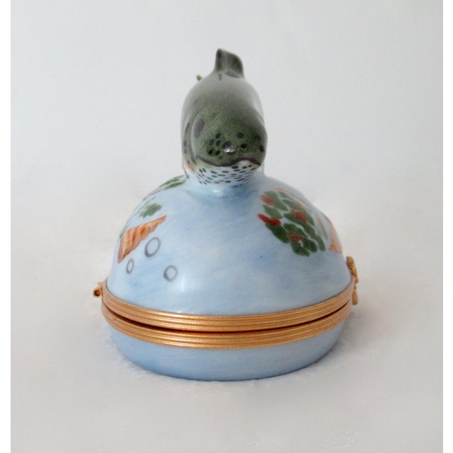 1990s Limoges, France Hand-Painted Lidded "Trout Fish," Decorative Trinket Box For Sale - Image 5 of 13