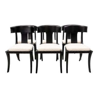 Klismos Style Dining Chairs in Black Finish- Set of 6 For Sale