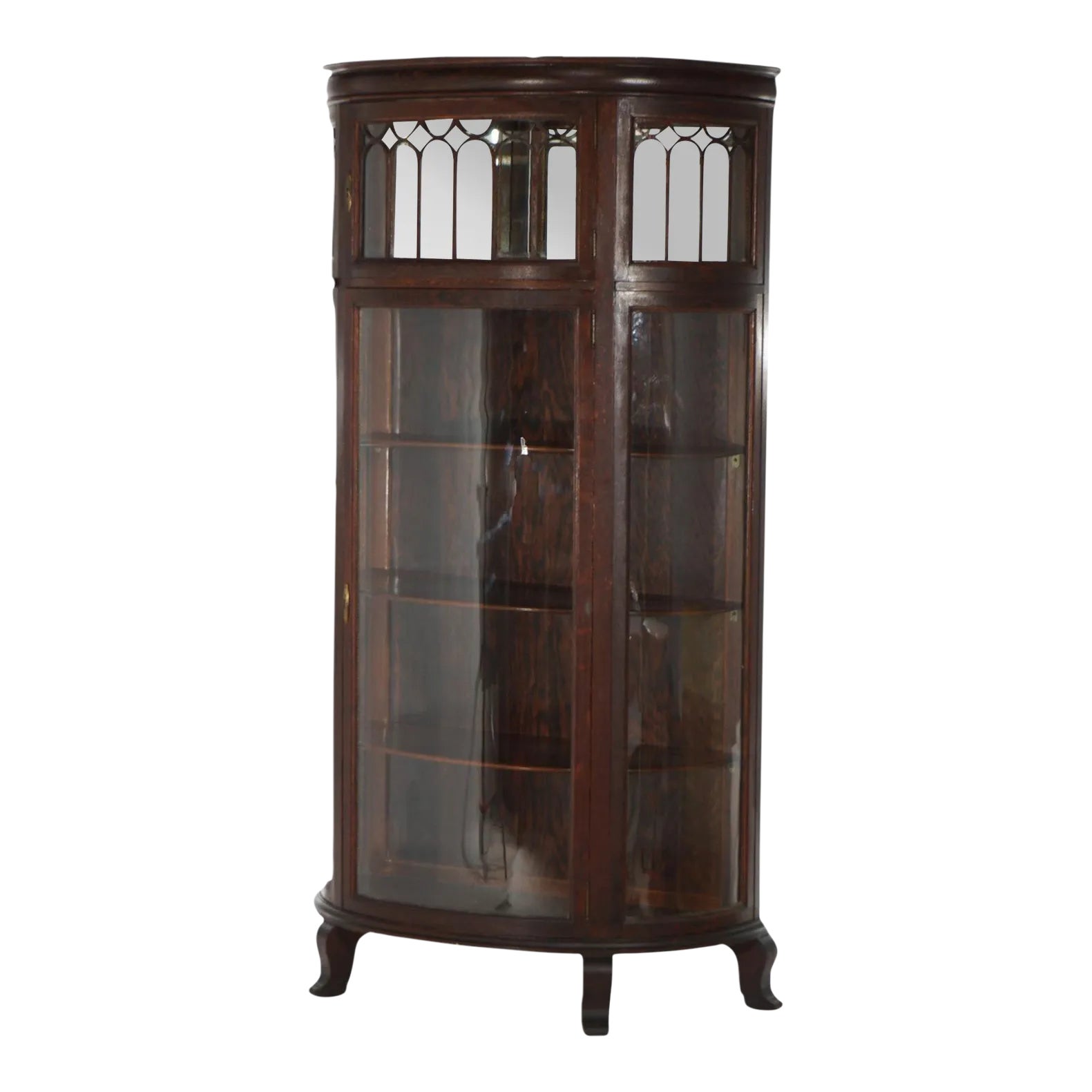 Early 20th Century Antique RJ Horner Oak Curved Glass China