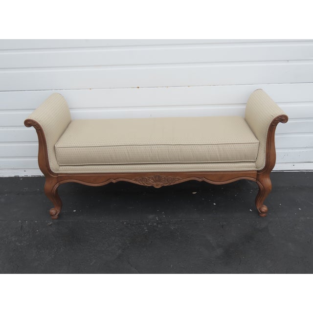French Ethan Allen French Carved Long Upholstered Bench Stool 6440 For Sale - Image 3 of 14