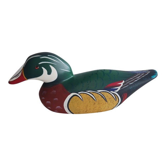 ​Vintage Hand-Signed Shirley Hearne Wood Duck Drake Decoy - Mint Condition For Sale