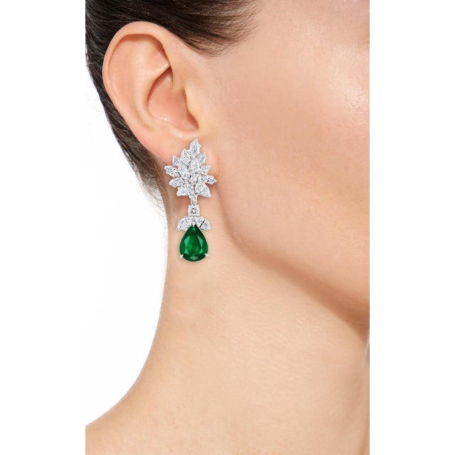 6.79 Ct Certified Colombian Minor Emerald Diamond Removable Drop Earrings Platinum These Earrings are detachable meaning...
