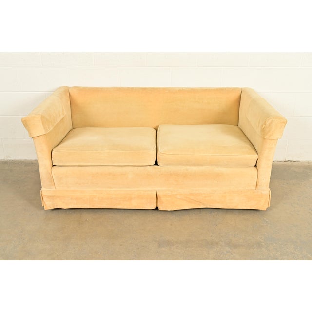 Baker Furniture Style Modern Mohair Velvet Tuxedo Sofa or Loveseat For Sale - Image 9 of 13